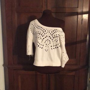 Free People Sweat Shirt Top Cutout Reticulated BOHO size XS/TP NWOT amazing